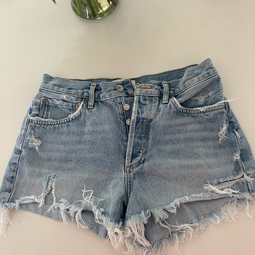 Agolde Light Blue Distressed Parker Jean Shorts